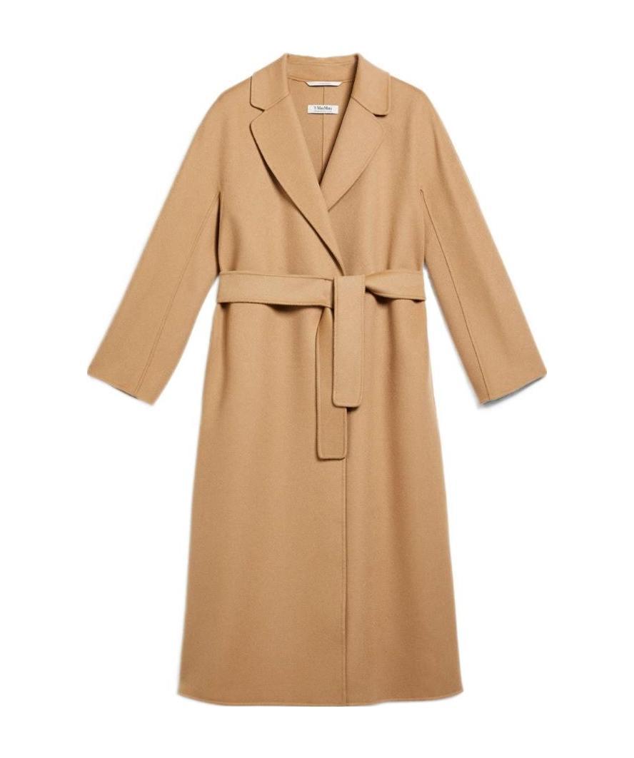 Max Mara Esturia Strap-lined Long Wool Coat In Brown