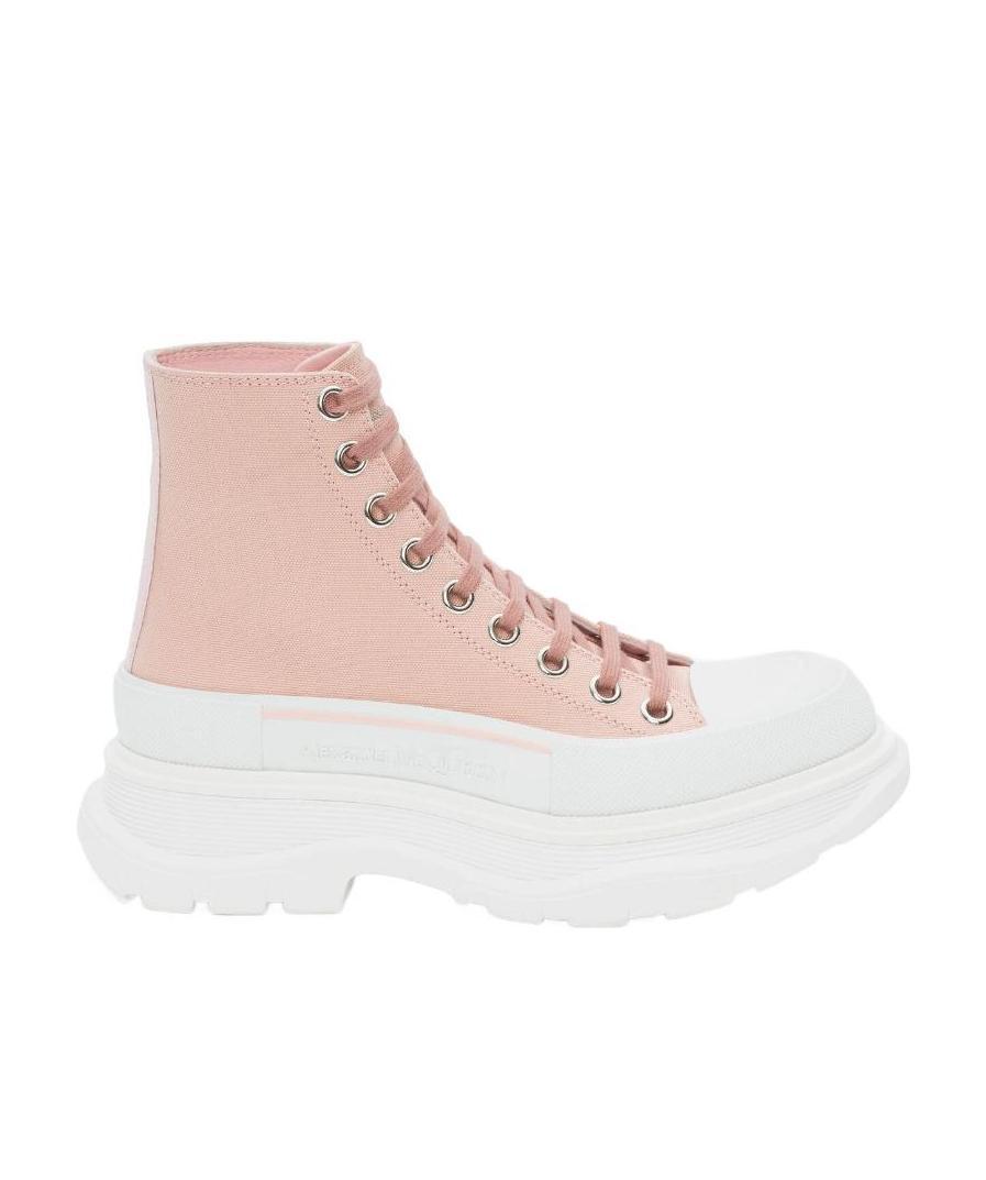 Alexander Mcqueen 45mm Tread Slick Leather Combat Boots In White