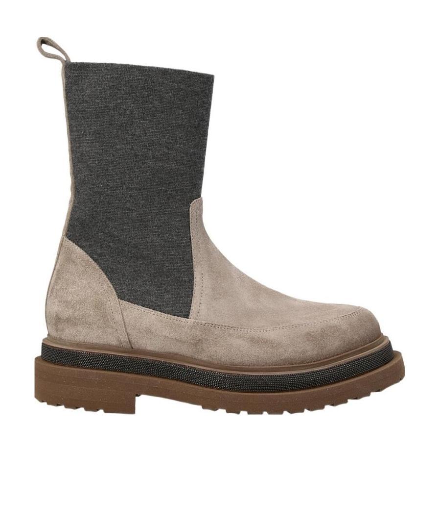 Brunello Cucinelli Neutral Suede Chelsea Boots In Black