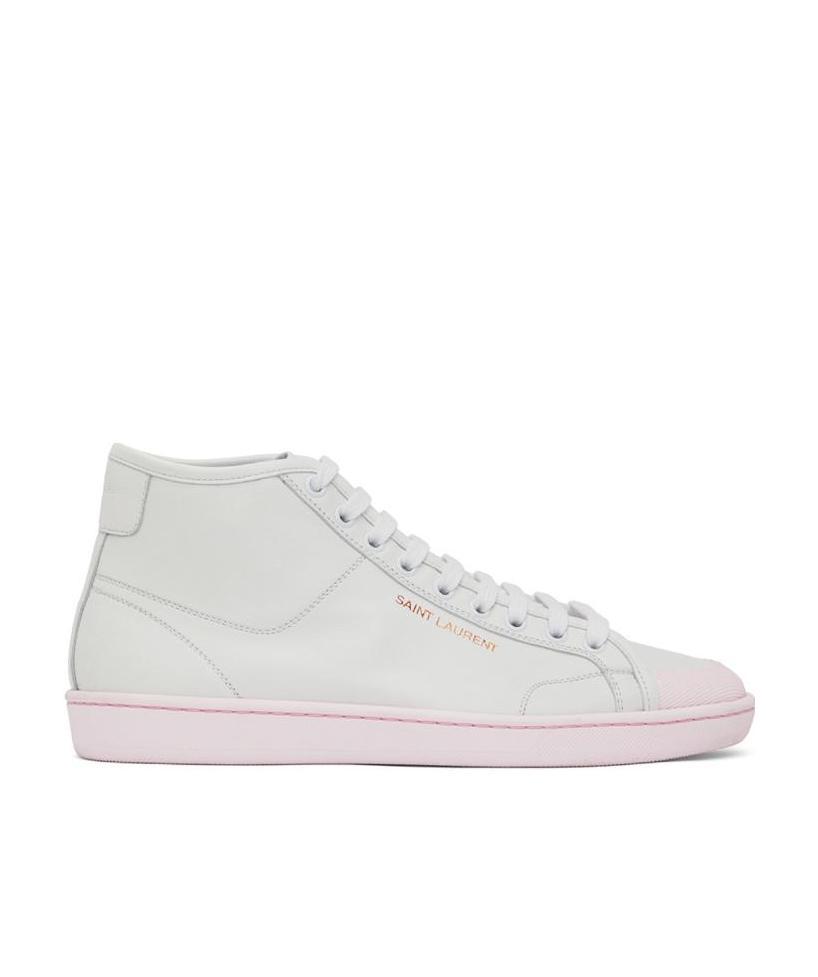 Saint Laurent White And Pink Sneakers For Men In Calf Leather In White