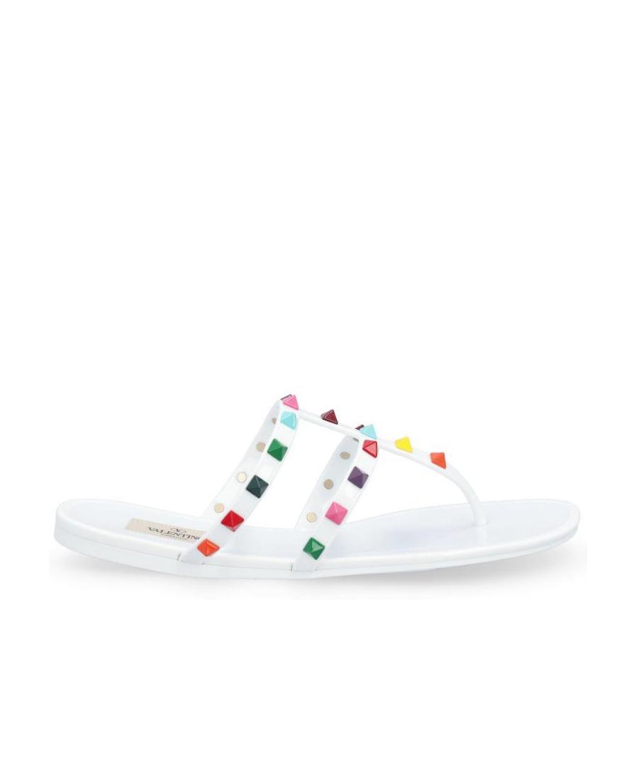 Valentino Rockstud Thong Flat Sandals In Multi