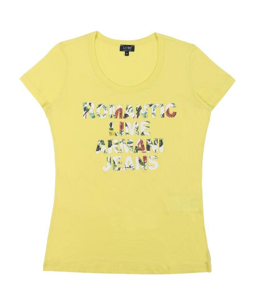 Armani Jeans T-shirt With Round Neck And Short Sleeves In Yellow