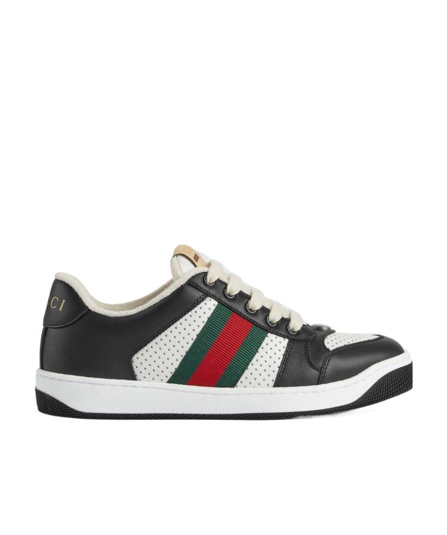 Gucci Screener Web Stripe Lace-up Sneakers In Black