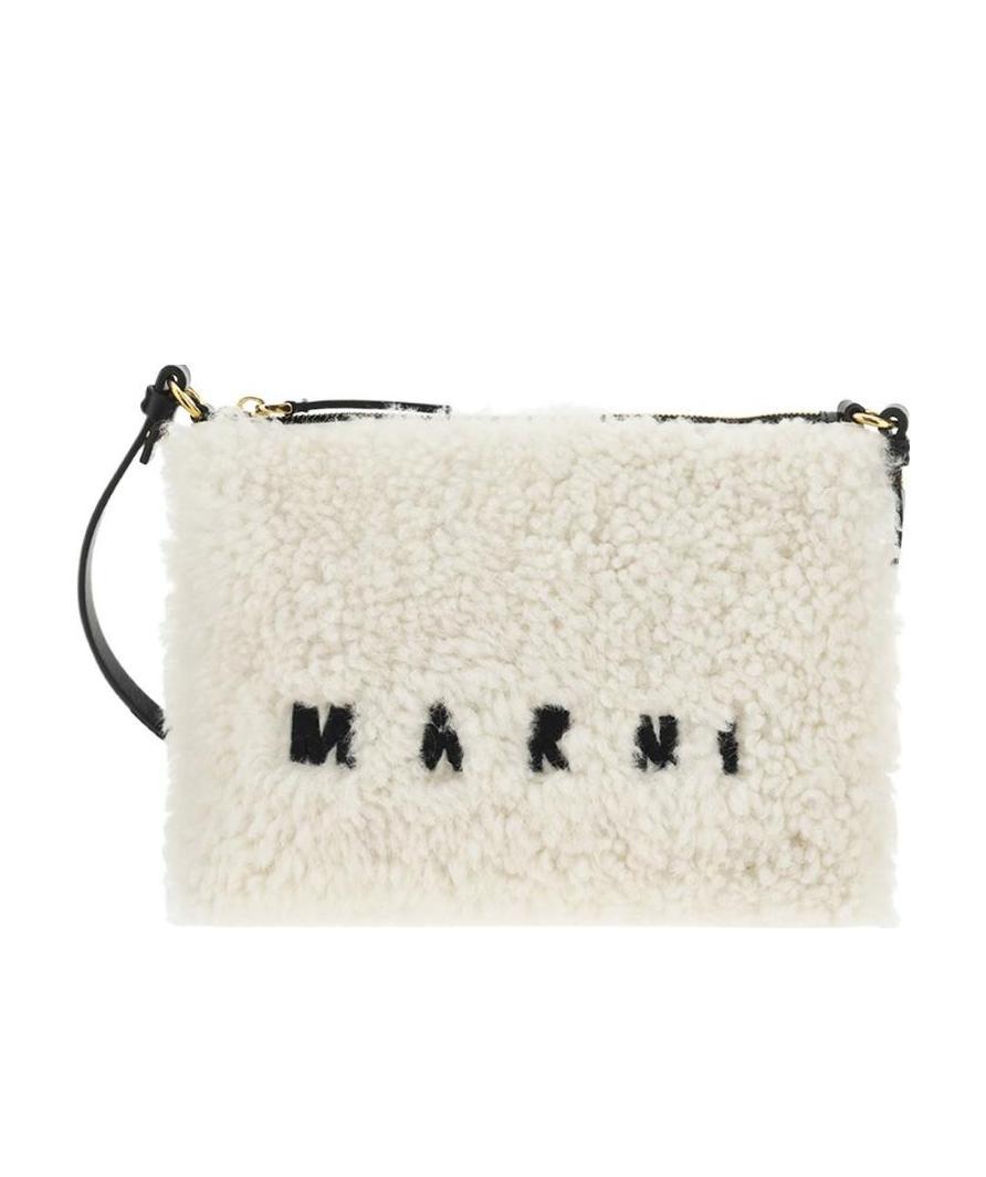 Marni Lamb Fur Cross-body Bag In White