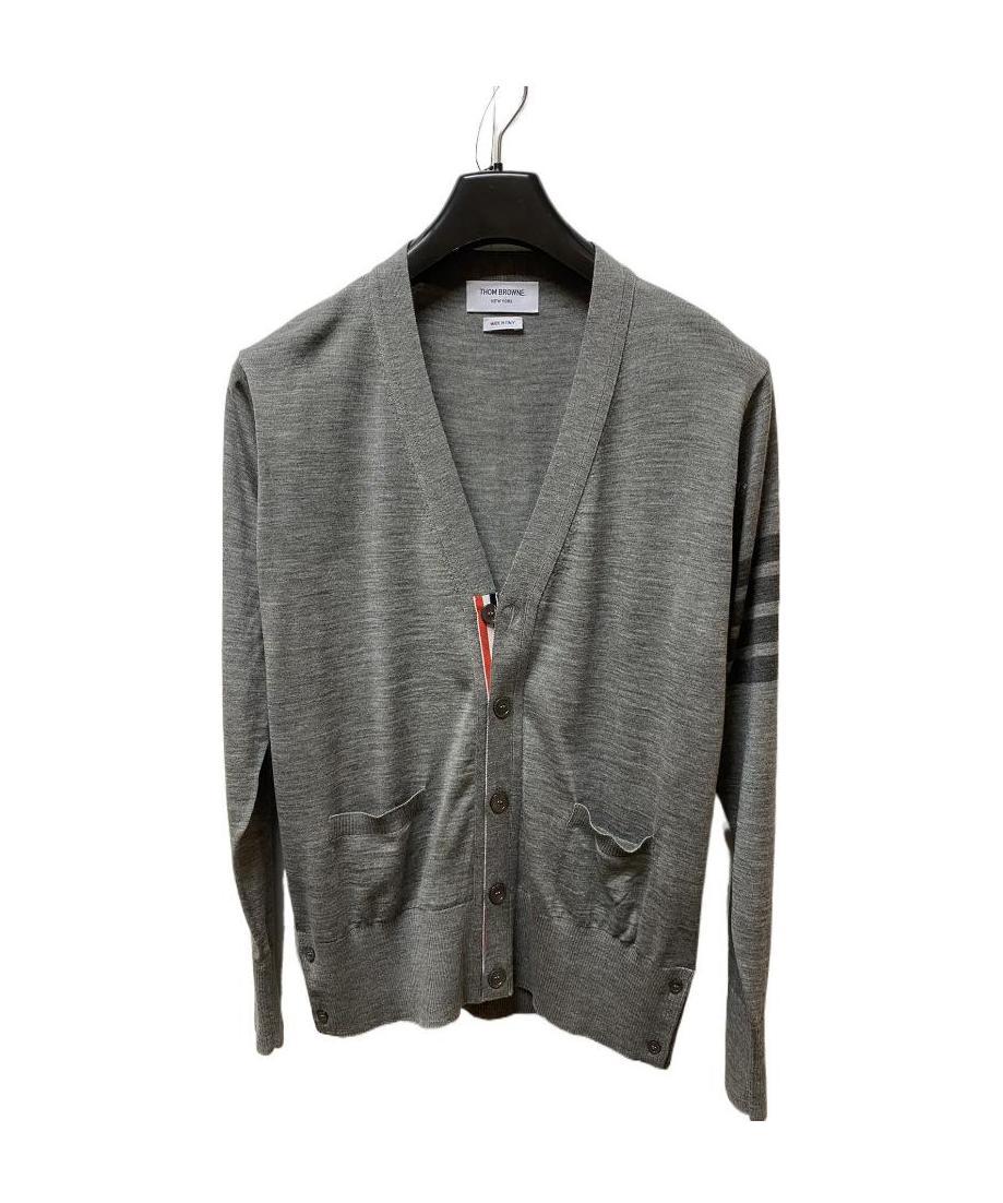 Thom Browne Classic V-neck Cardigan W/4 Bar Sleeve In Sustainable Fine Merino Wool
