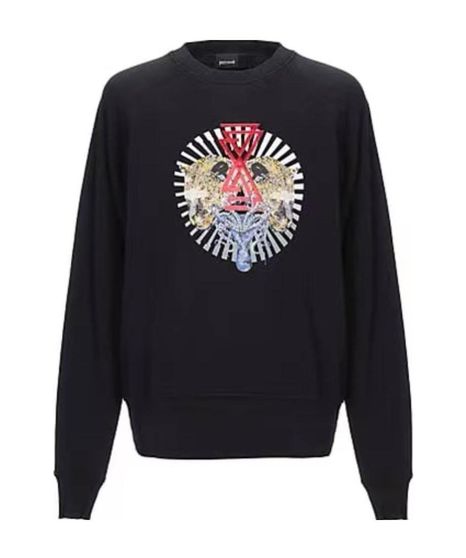 Just Cavalli Round-collar Long-sleeve Hoodie In Black