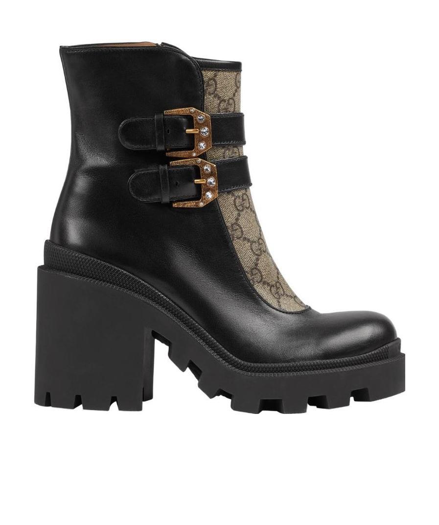 Gucci Gg Supreme Buckle Ankle Boots In Black