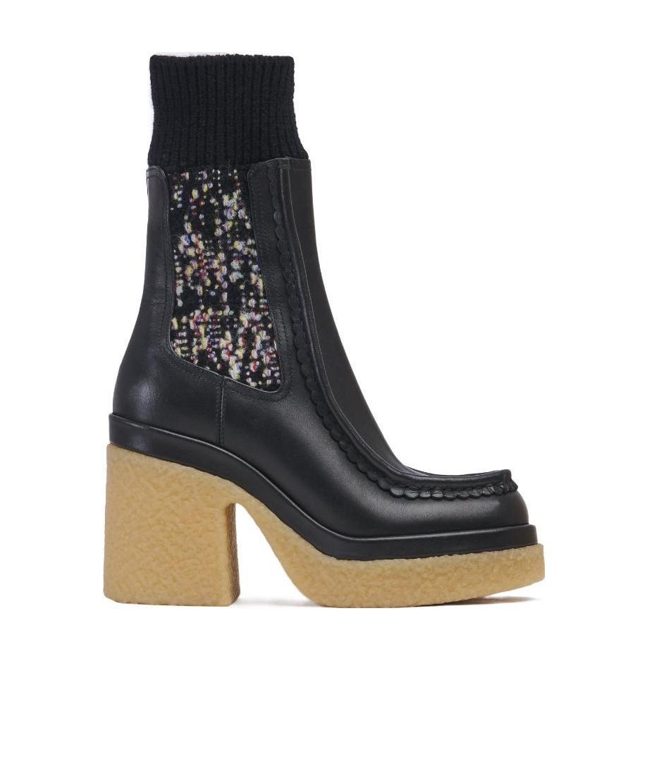 Chloé Jamie Ribbed-knit And Leather Platform Chelsea Boots In Black