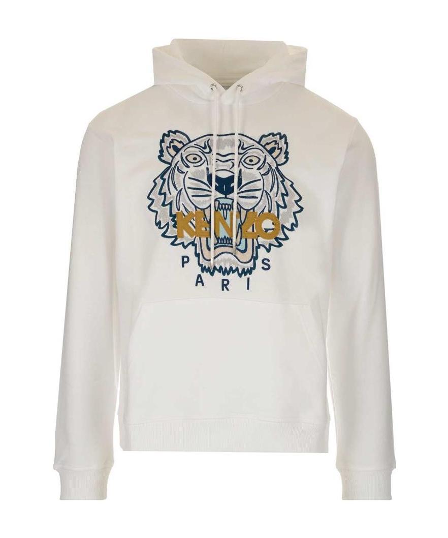 Kenzo Tiger Embroidered Relaxed Hoodie In White