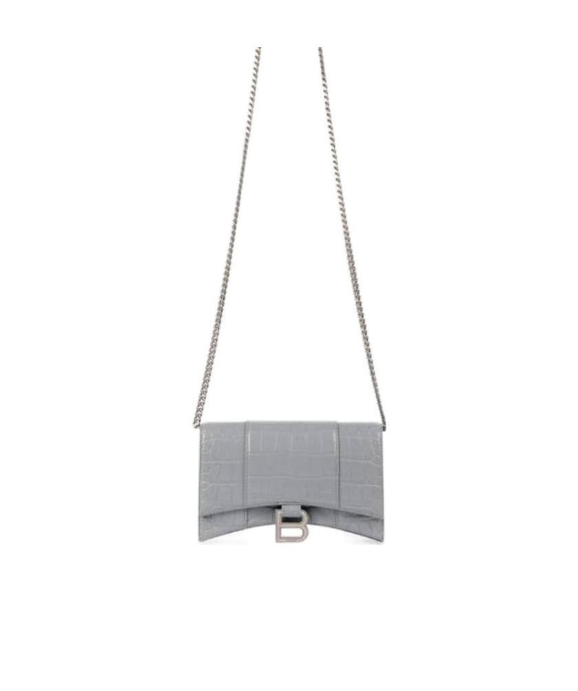 Balenciaga Hourglass Crocodile-effect Clutch Bag In White