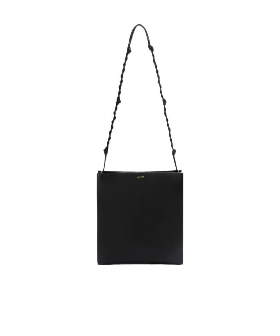 Jil Sander Engraved-logo Leather Shoulder Bag In Black