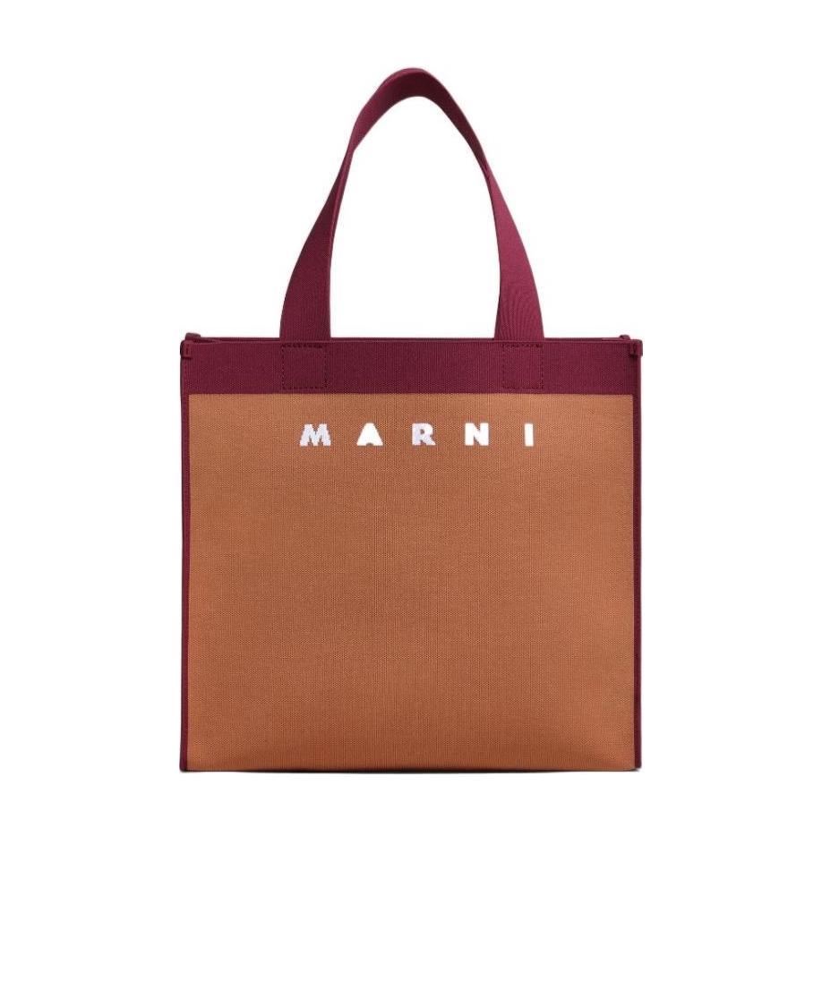 Marni Logo Print Tote Bag In Brown