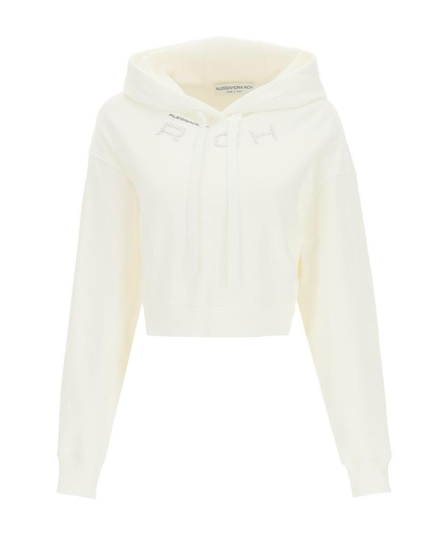 Alessandra Rich Embellished Logo Hoodie In Neutral