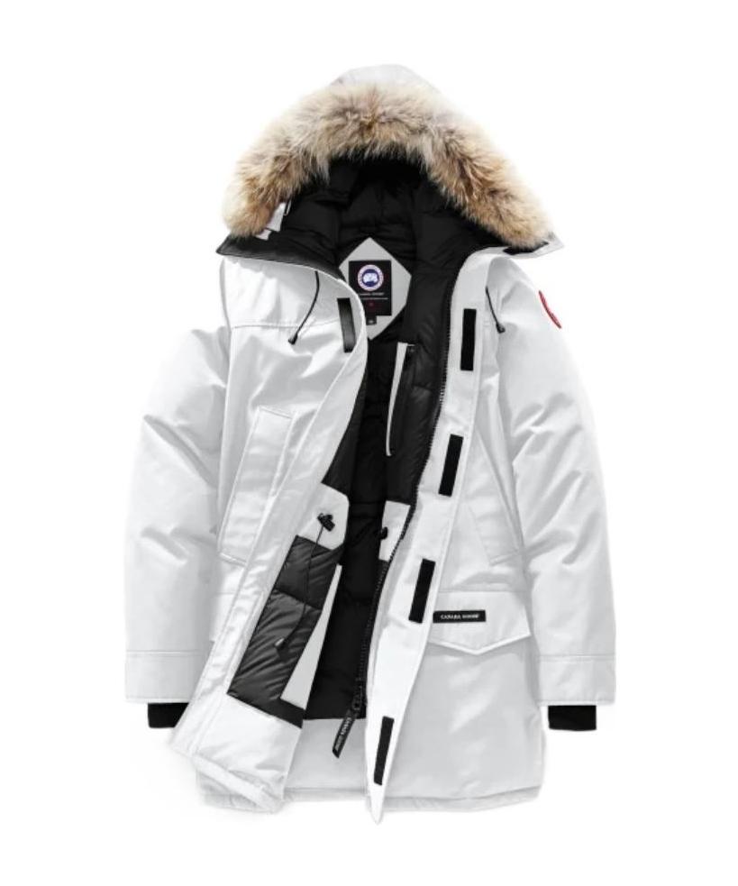 Canada Goose Logo Long-sleeved Hooded Down Jacket In White