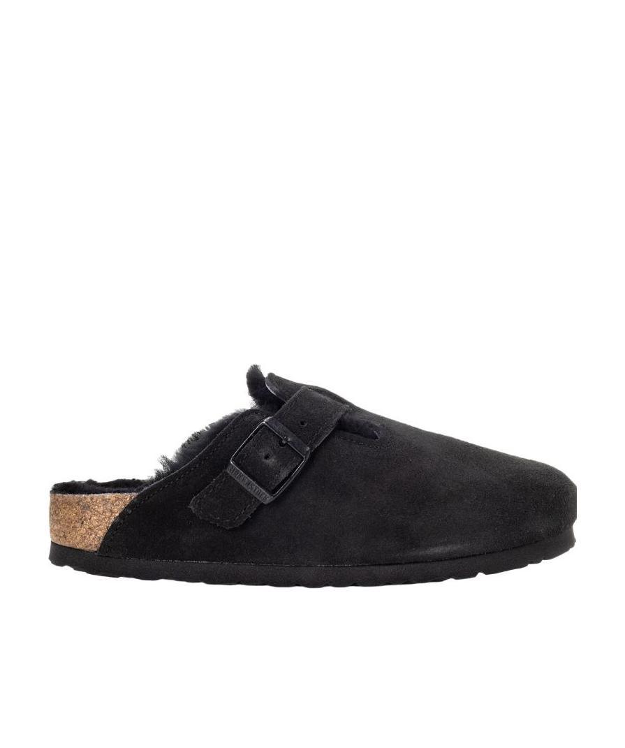 Birkenstock Arizona Unisex Suede Mule With Shearling Lining Shoes In Black