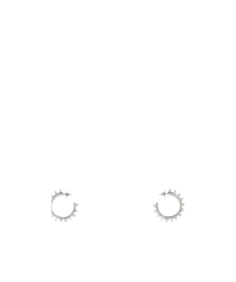 Amina Muaddi Silver Embellished Studded Earrings In White