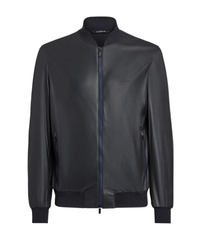 Shop Zegna Zipper Logo Casual Jacket In Black
