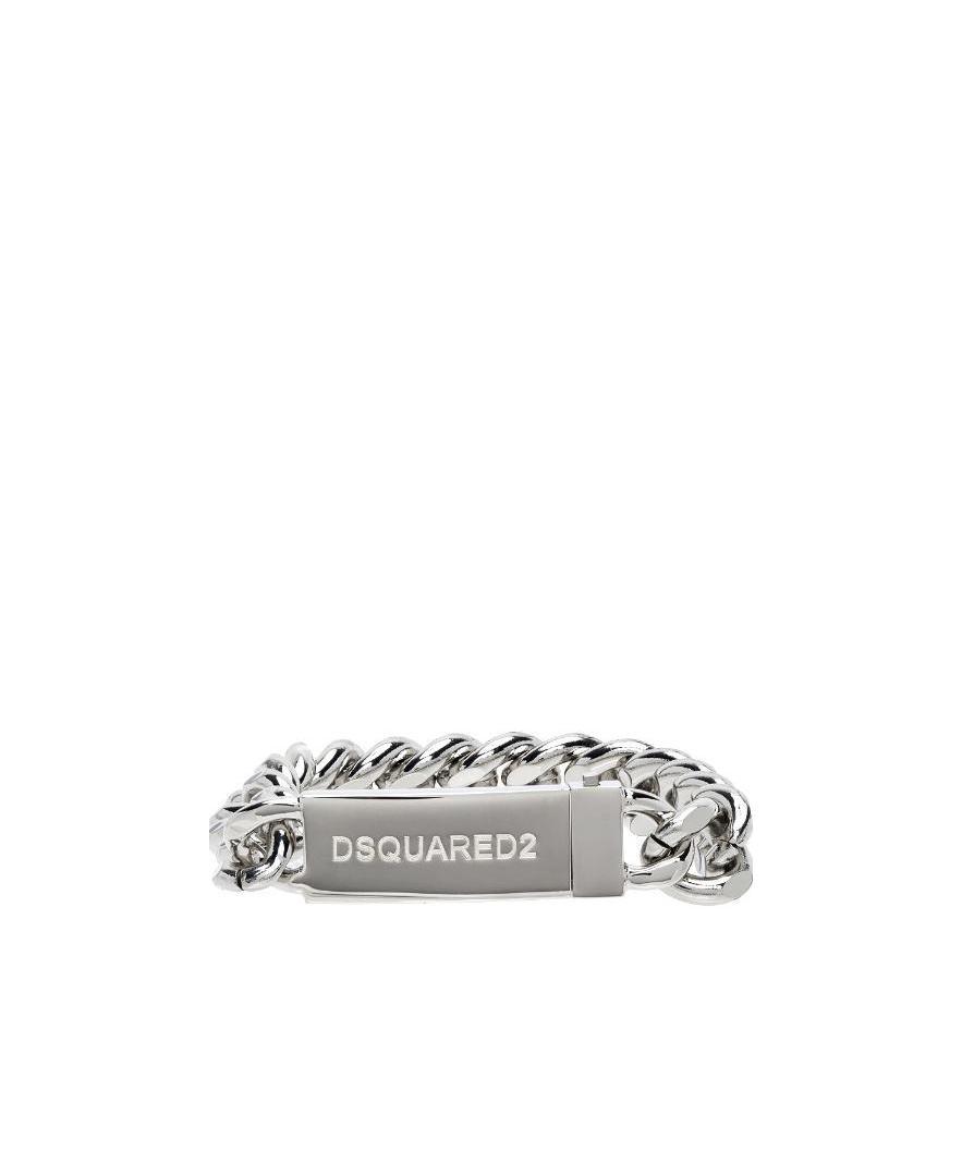 Shop Dsquared2 Logo Engraved Bracelet In Gray