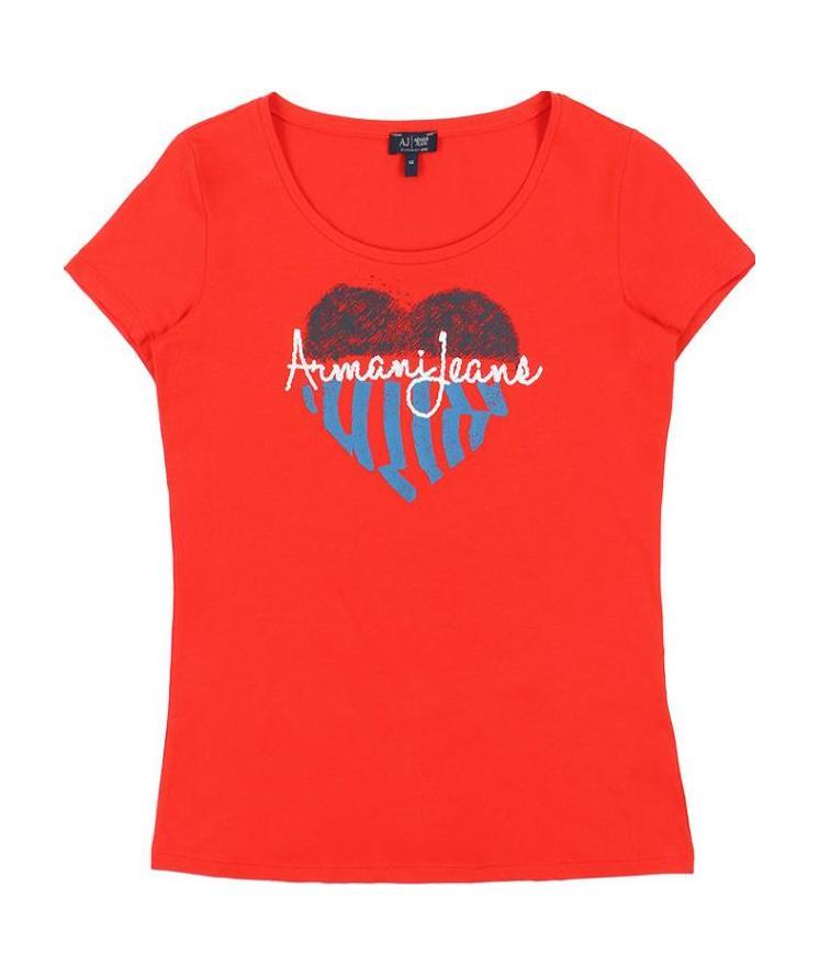 Shop Armani Jeans Round-necked Logo T-shirt In Red