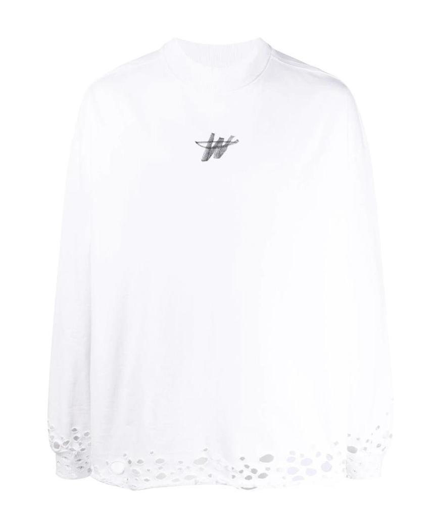 We11 Done Moth Eaten-effect Oversized Sweatshirt In White