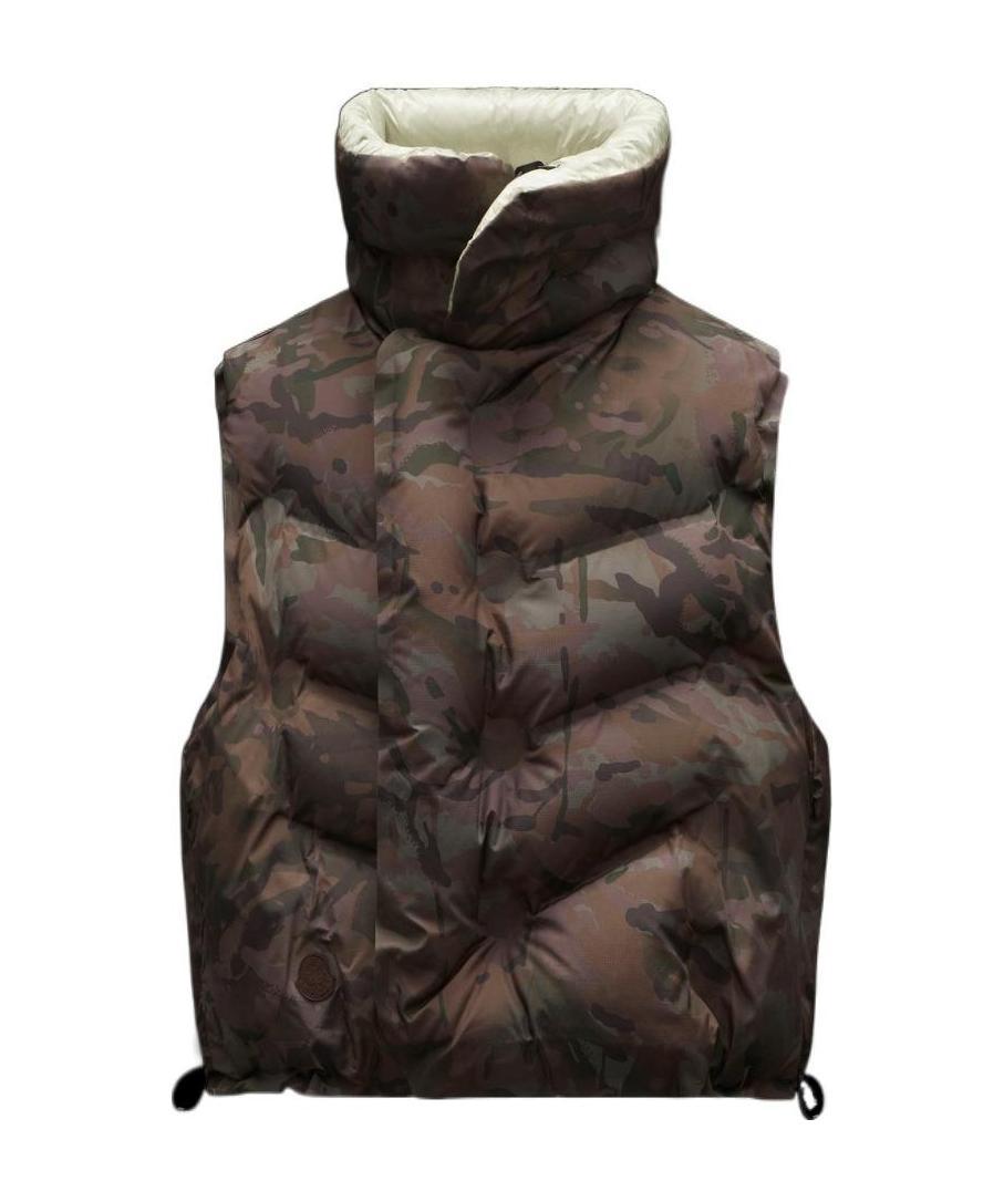 Moncler Wrinkled Printed Sleeveless Down Jacket In Black