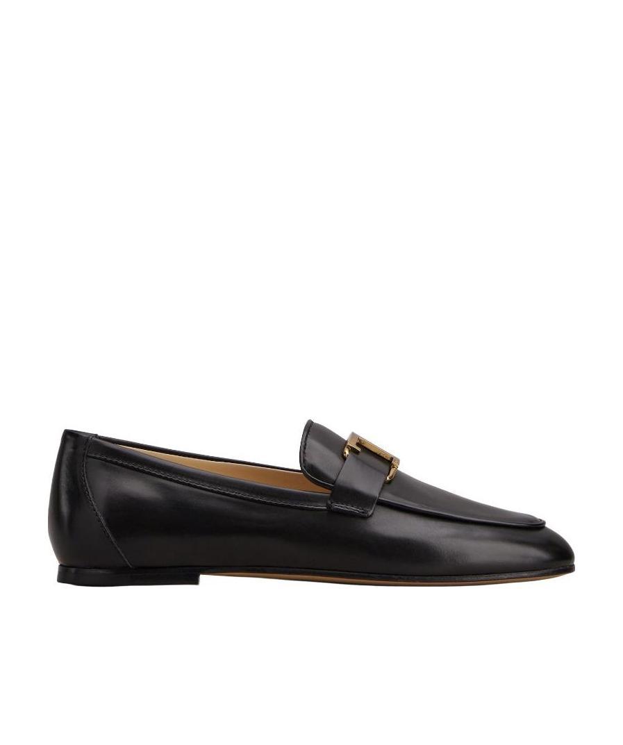Shop Tod's T-logo Leather Loafers In Black