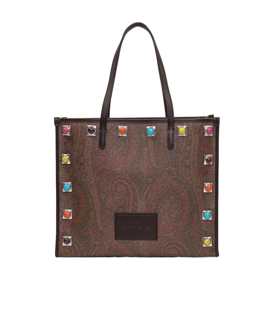 Etro Medium Paisley Shopping Bag With Stone Embellishment In Brown