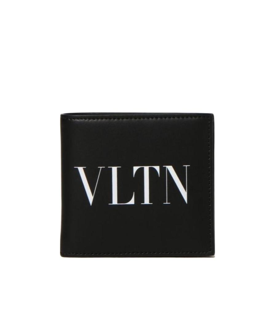 Valentino Vltn Logo Leather Bi-fold Wallet In Black