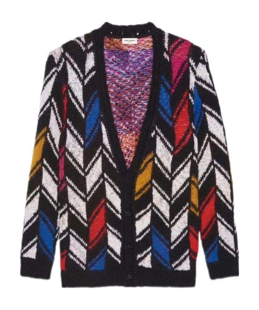 Saint Laurent Patterned Intarsia-knit Cardigan In Black