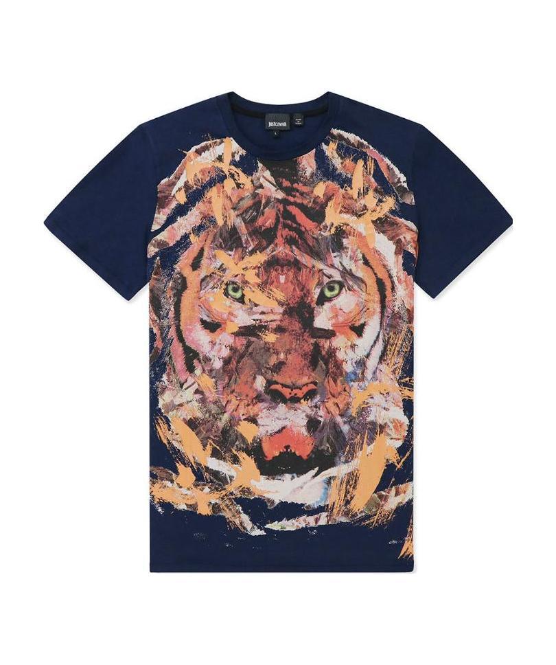 Just Cavalli Navy Blue Printed T-shirt In Black