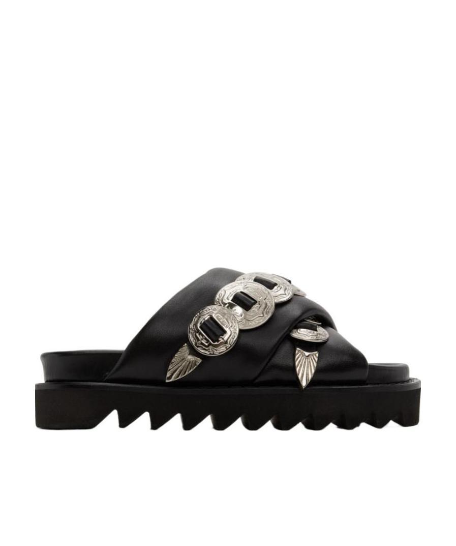 Shop Toga Disc-detail Slides In Black