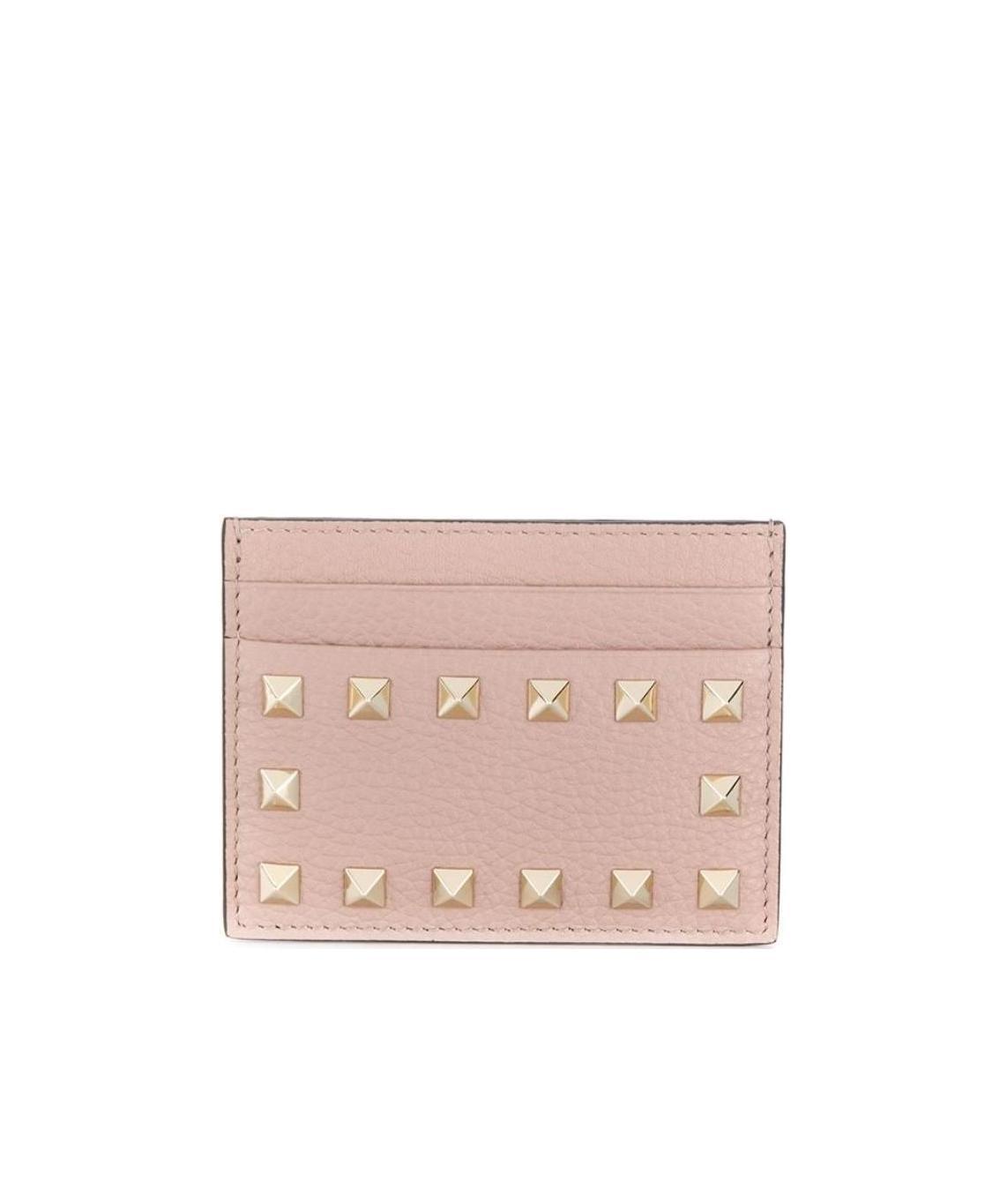 Valentino Garavani Women Rockstud Leather Card Case In Nude
