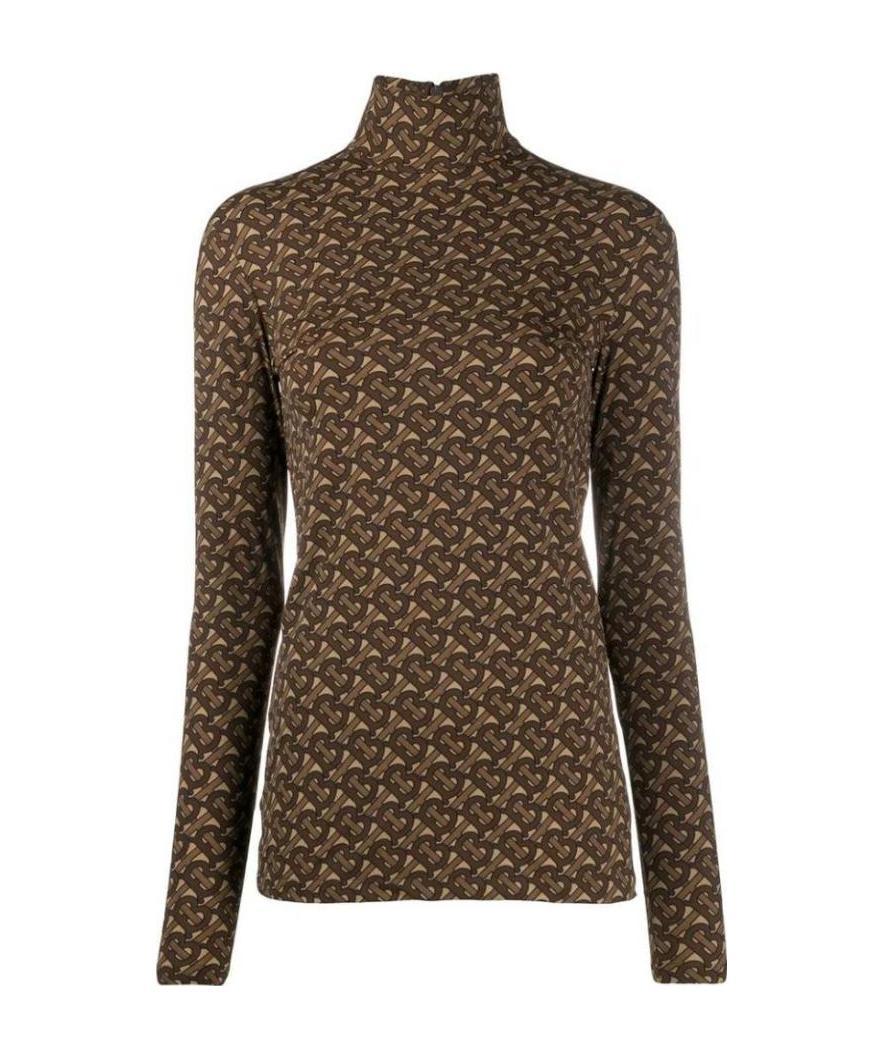 Burberry Tb Monogram Turtleneck Top In Brown
