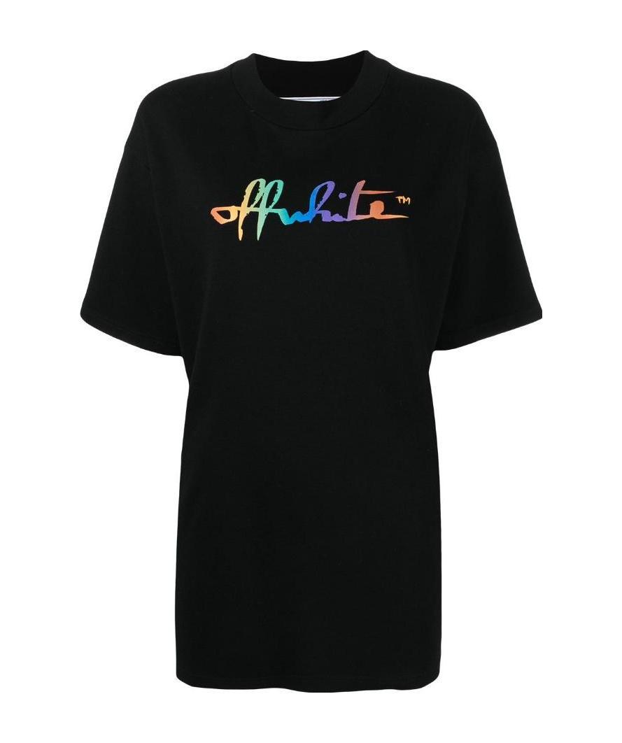 Off-white Rainbow Script Logo Print Tomboy T-shirt In Black