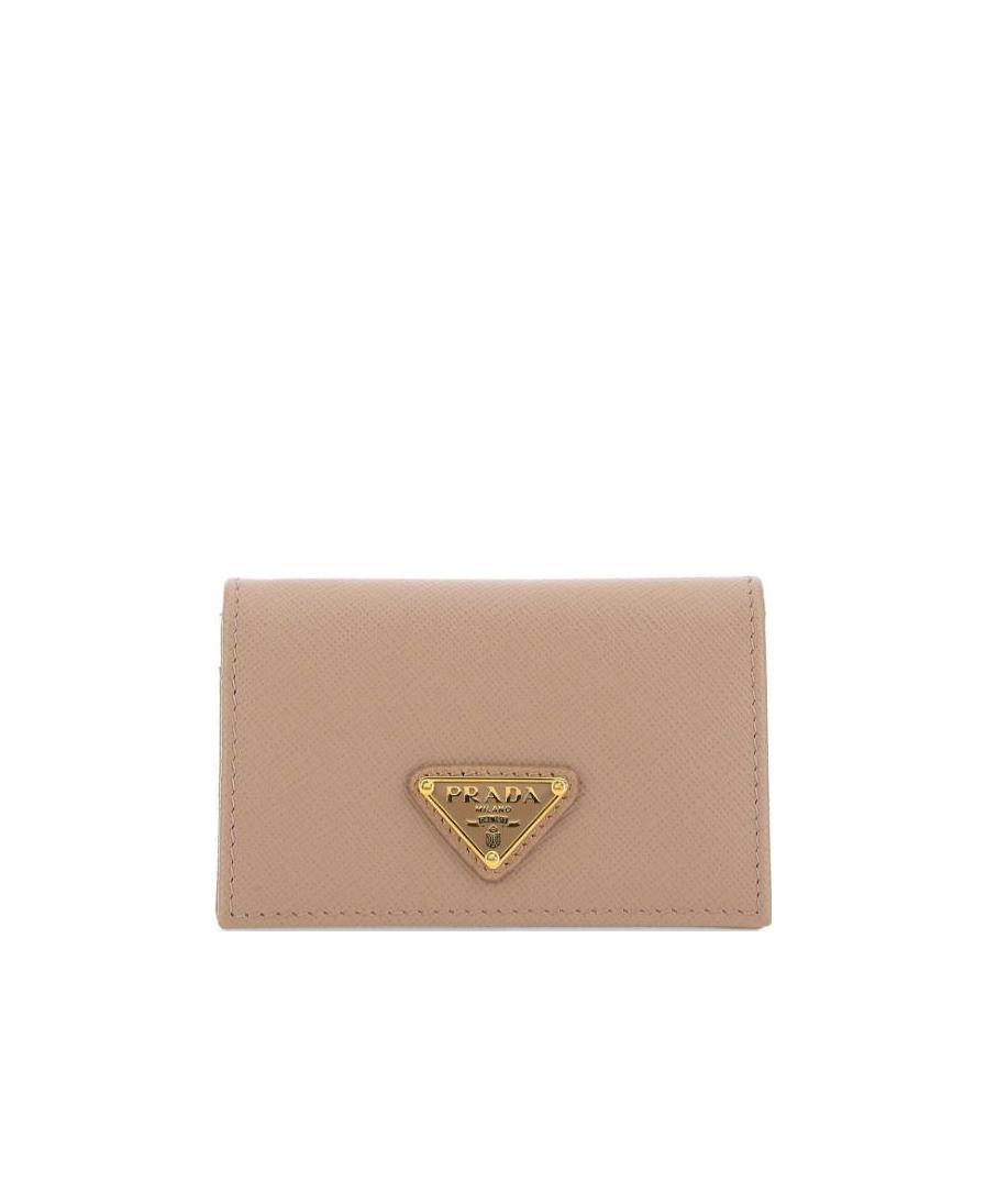 Prada Small Triangle-logo Plaque Leather Wallet In Nude