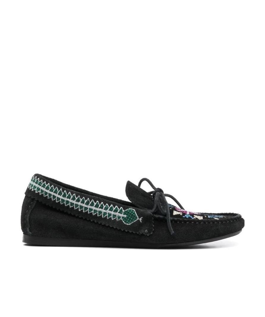 Isabel Marant Freen Embroidered Suede Moccasin Loafers In Black