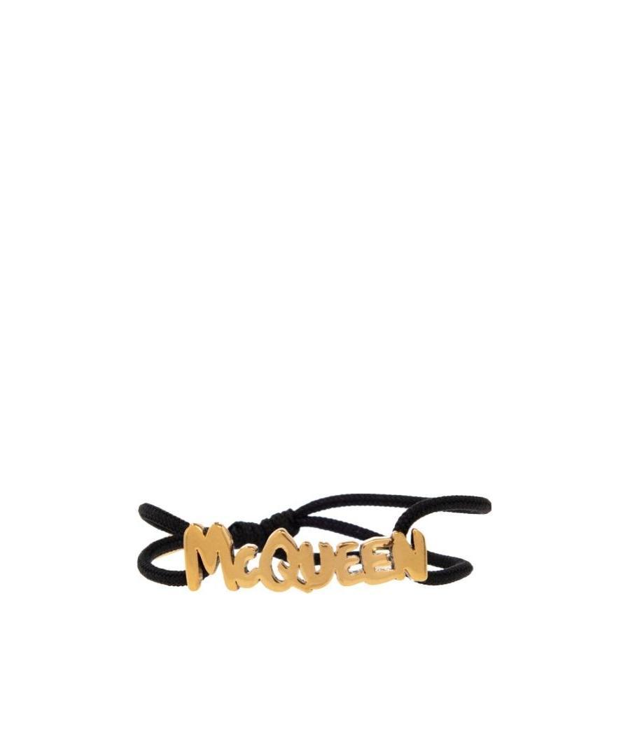 Alexander Mcqueen Logo Lettering Adjustable Bracelet In Black