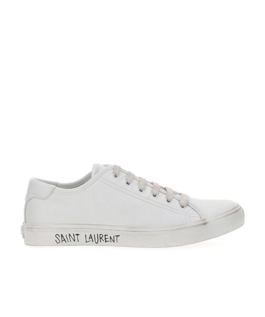 Saint Laurent Malibu Canvas-calf Low-top Sneakers In White