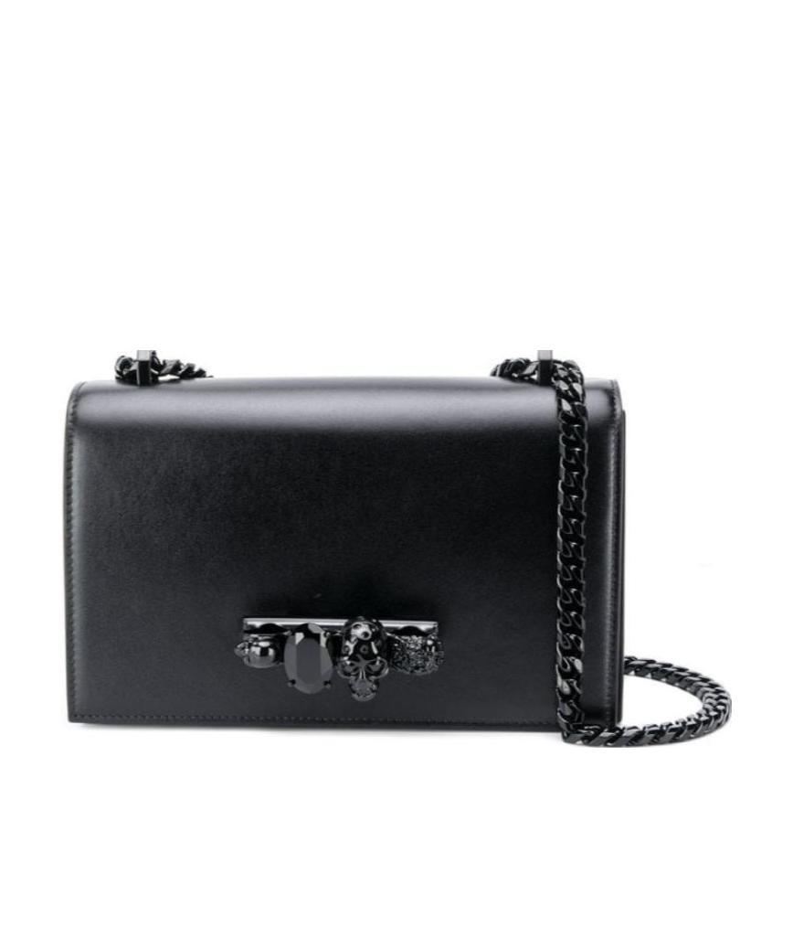 Alexander Mcqueen Blackout Leather Crossbody Knuckle Bag In Black