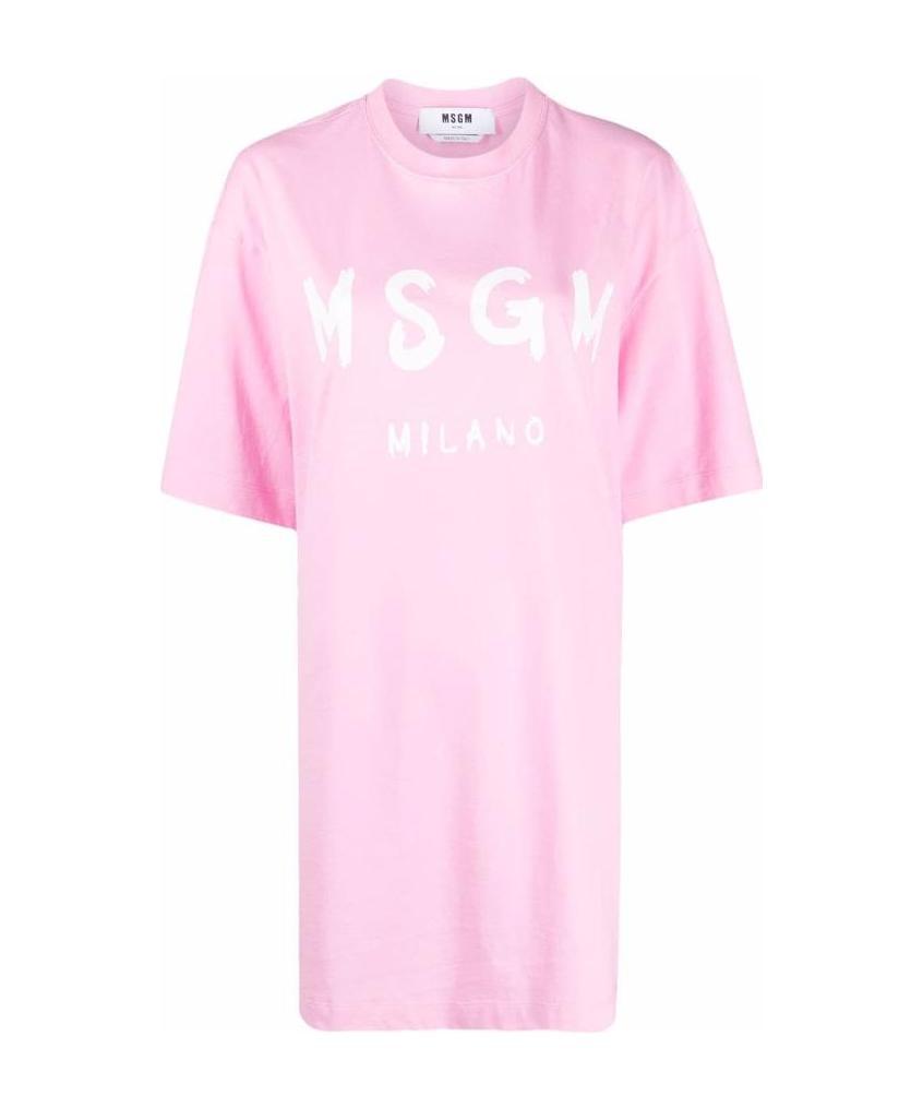 Msgm Logo-print Cotton T-shirt Dress In Pink