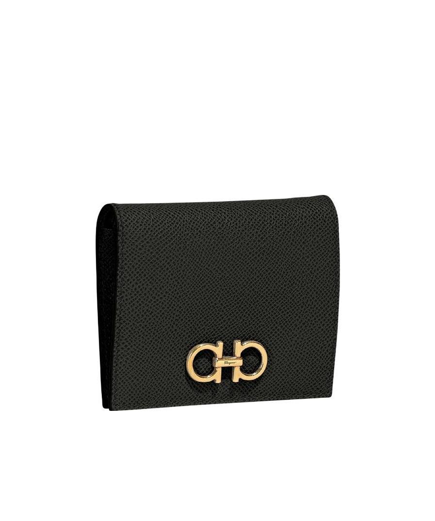 Ferragamo Gancini French Leather Wallet In Black