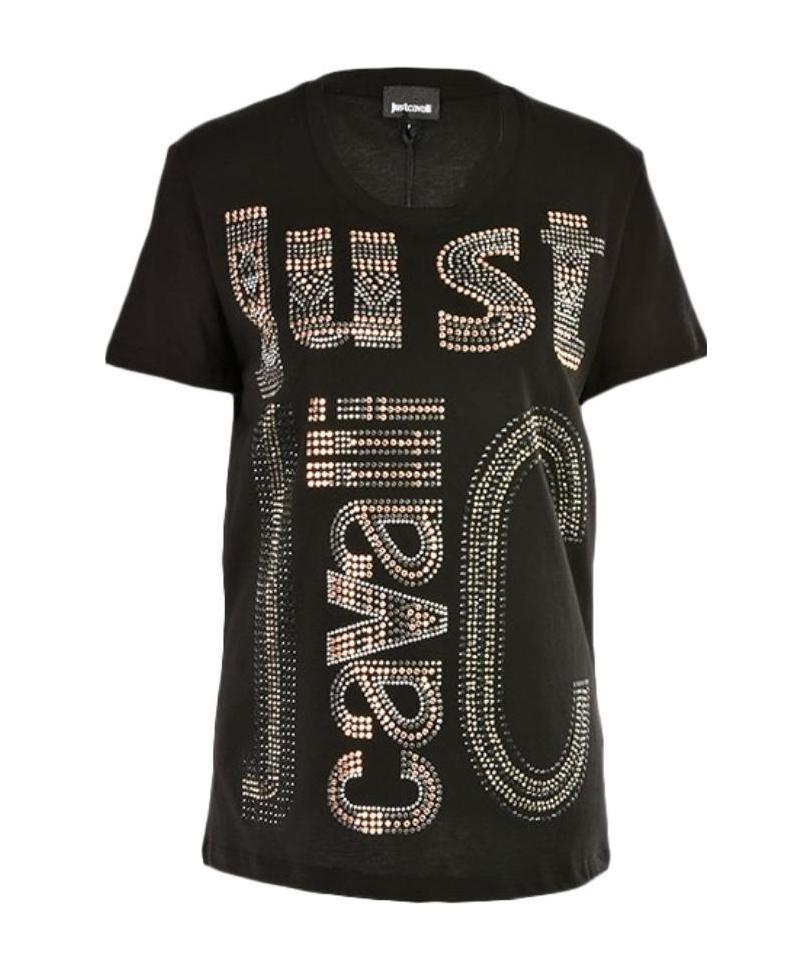 Just Cavalli Letter Hot Diamond Short-sleeved T-shirt In Black