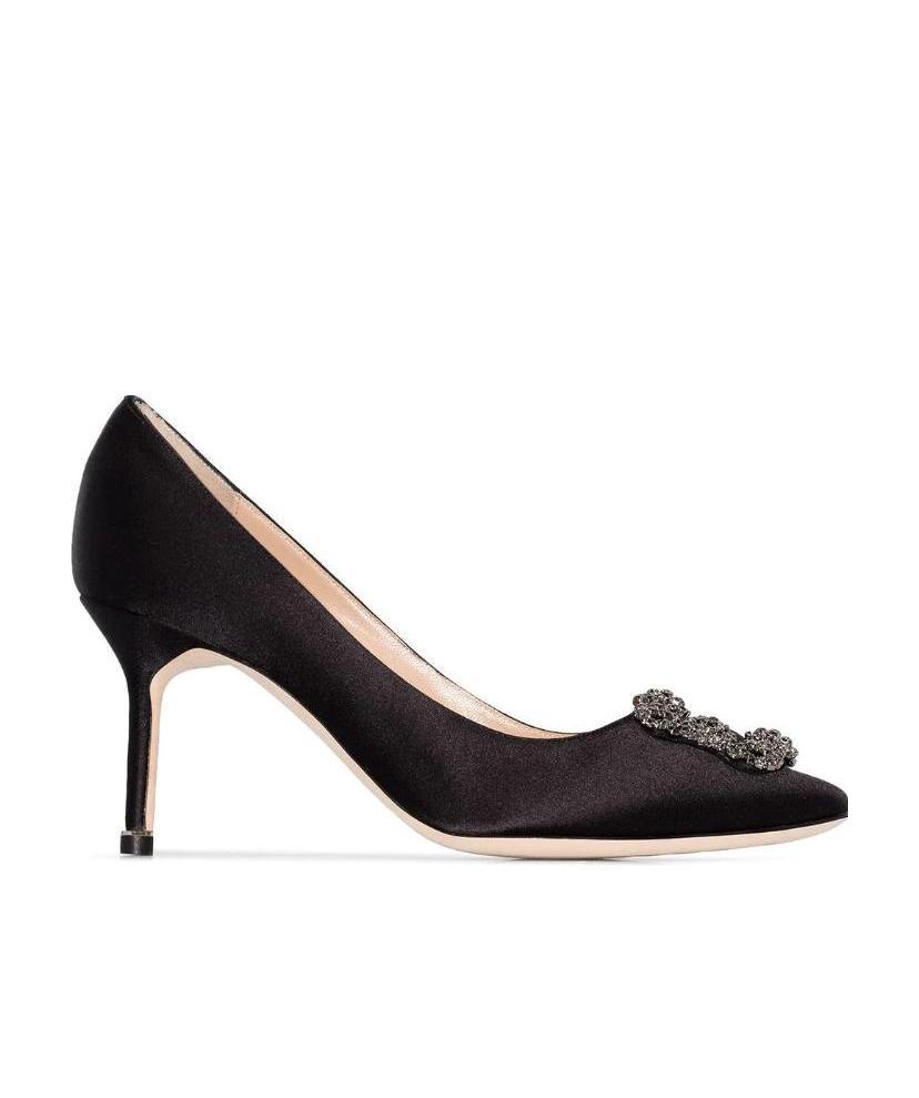 Shop Manolo Blahnik Hangisi 70mm Crystal-buckle Pumps In Black
