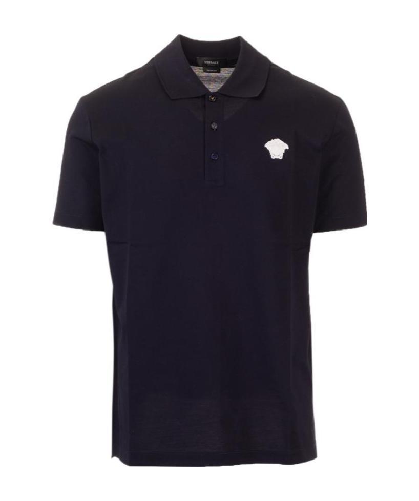 Versace Medusa Embroidered Polo Shirt In Black