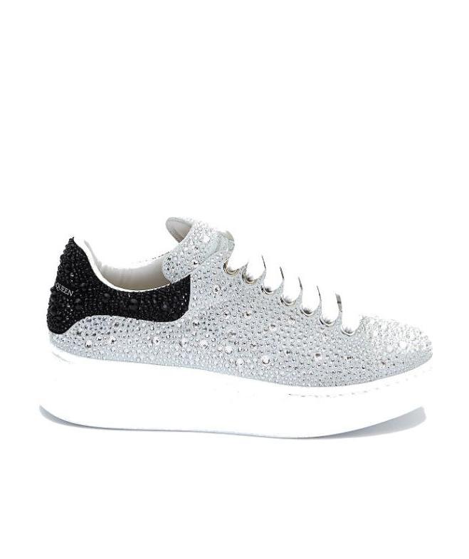 Shop Alexander Mcqueen Oversized Crystal-embellished Sneakers In White