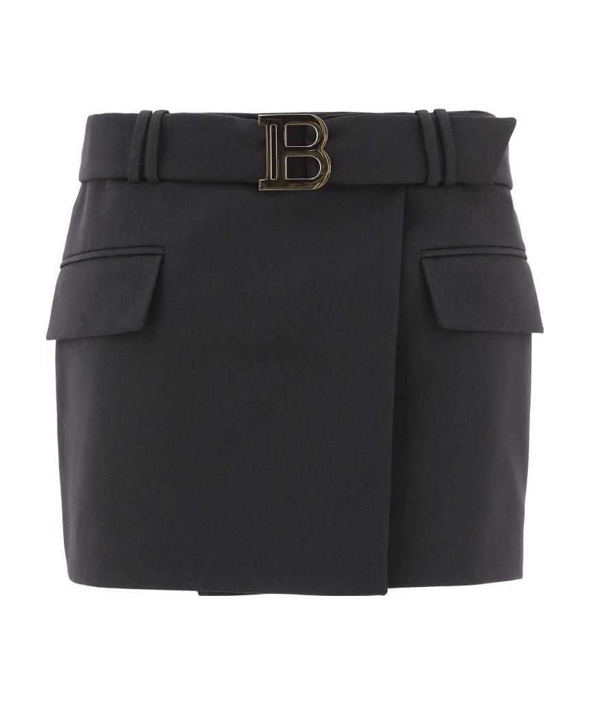 BALMAIN SHORT BLACK WOOL LOW-RISE SKIRT