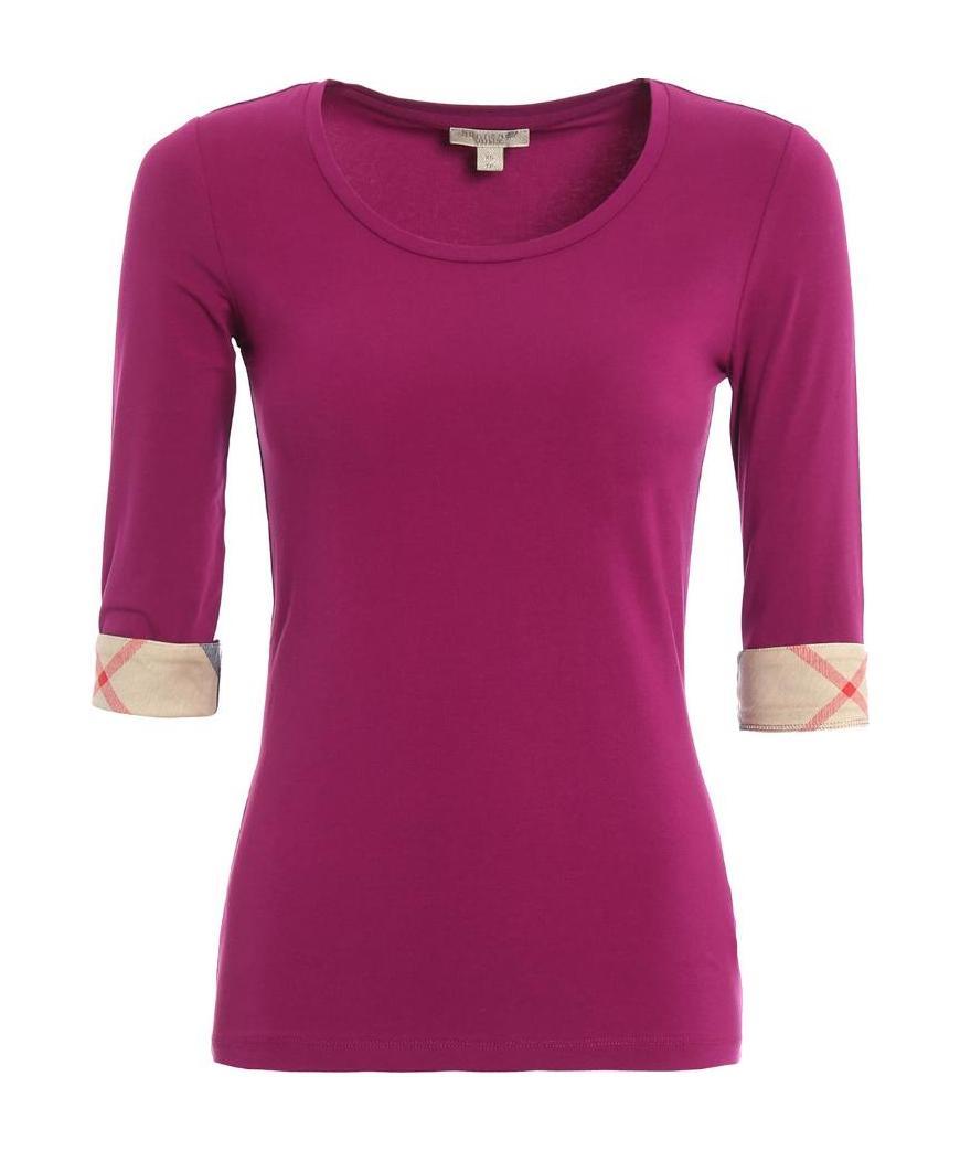 Burberry Round Collar, Mid-long Sleeve T-shirt In Purple