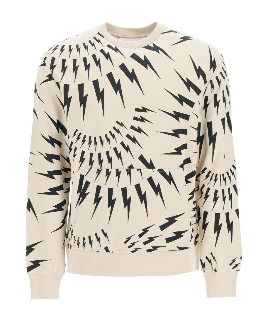 Neil Barrett Thunderbolt-print Cotton Sweatshirt In Nude