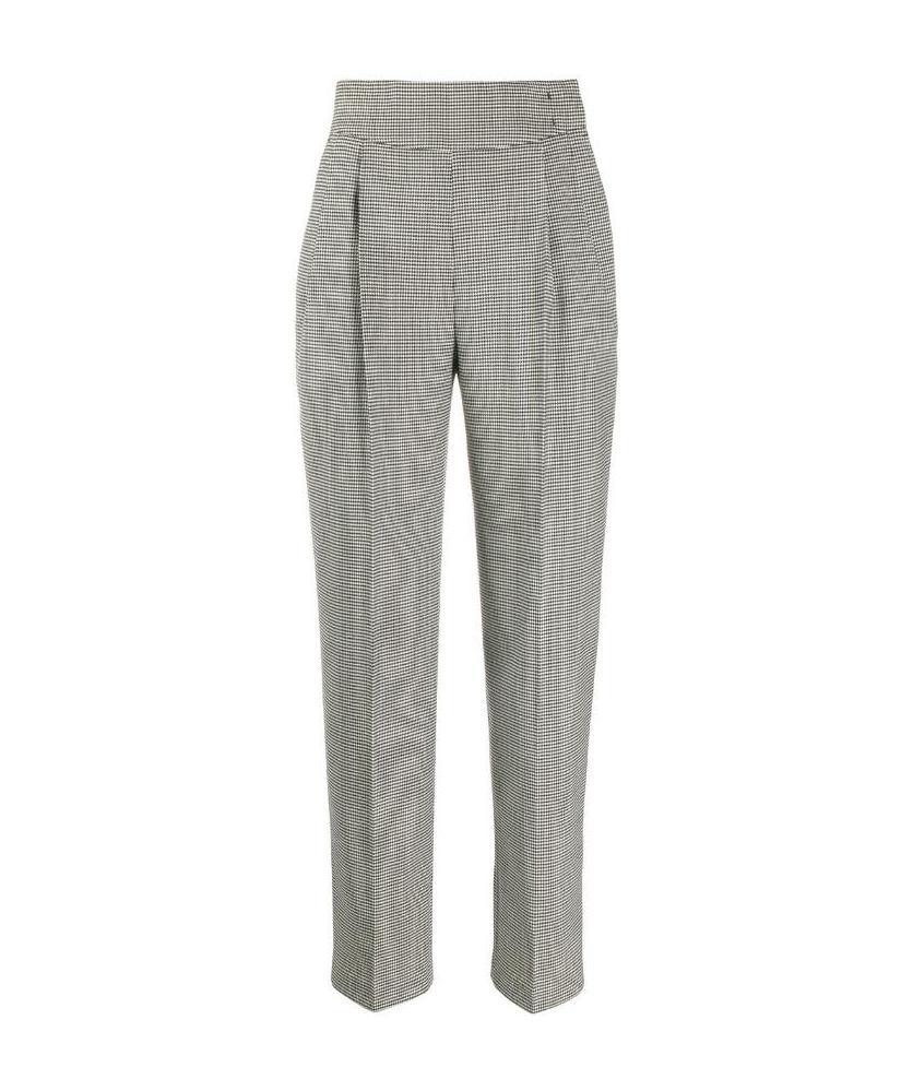 Msgm Micro Houndstooth High-waisted Trousers In Gray