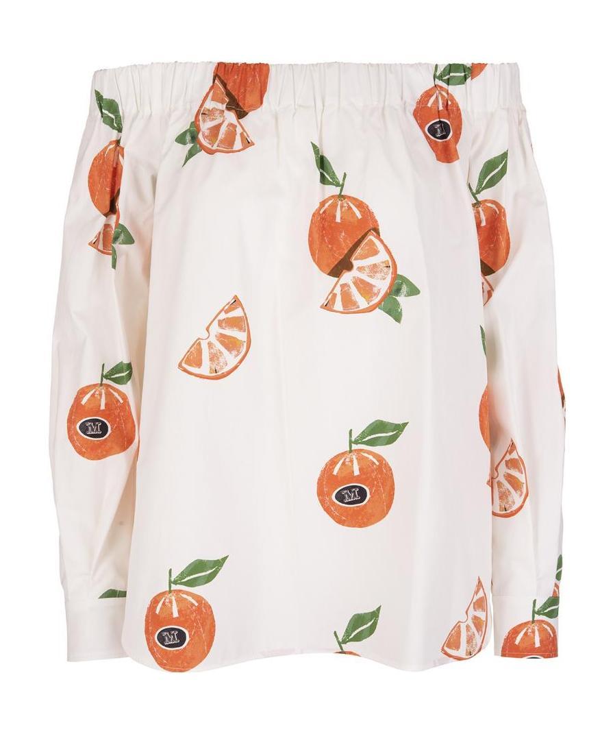 Max Mara Printed Strapless Blouse In Red